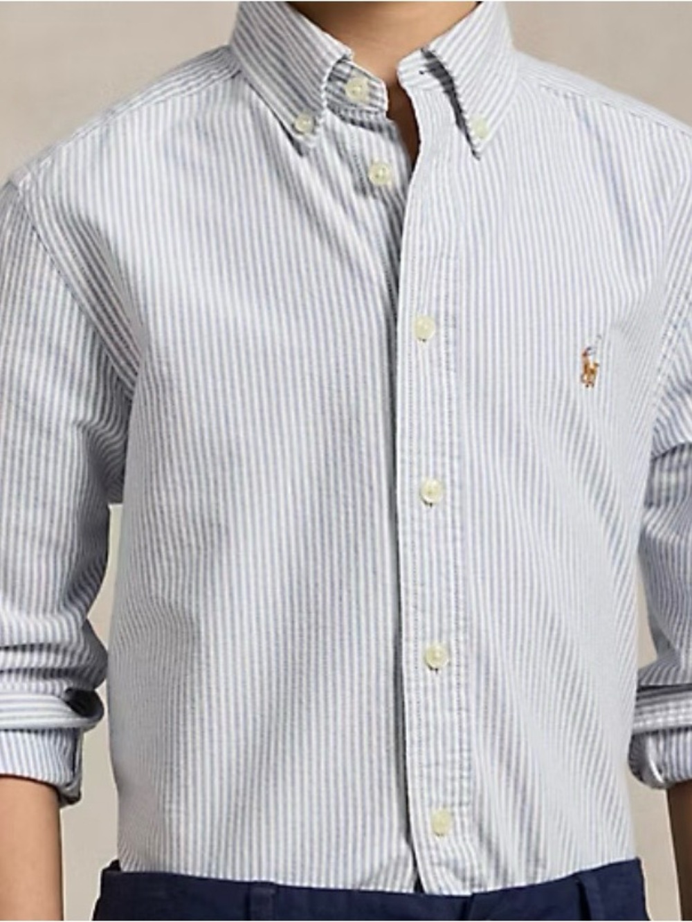 Ralph Lauren Boys  size 10 Blue/White Seersucker Stripe Button-Down Shirt